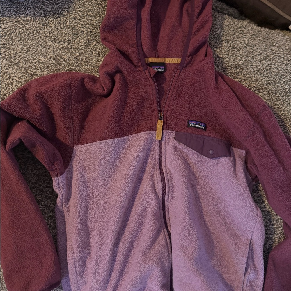 Patagonia Kids' Two-Tone Fleece Hoodie - Maroon and Light Purple